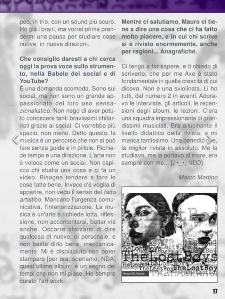 intervista su axe magazine dell'album the lost boys